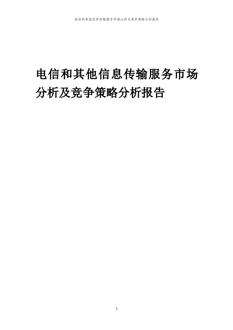 年度电信和其他信息传输服务市场分析及竞争策略分析报告