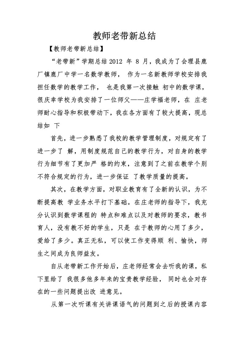 教师老带新总结