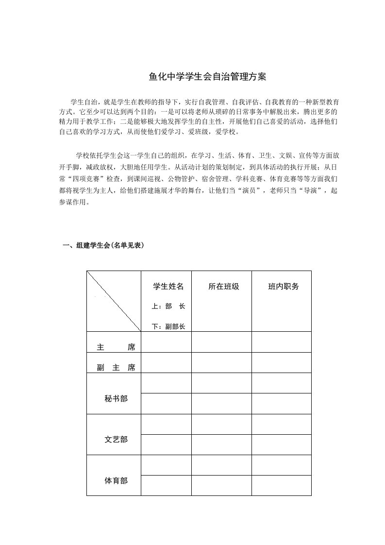 学生会自治管理方案