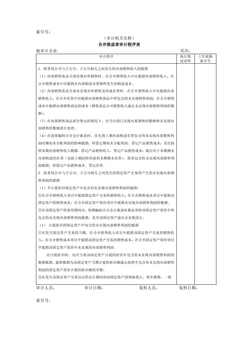 合并损益表审计程序表