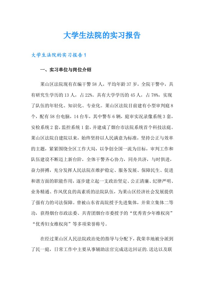 大学生法院的实习报告