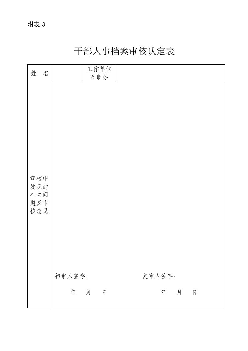 干部人事档案审核认定表