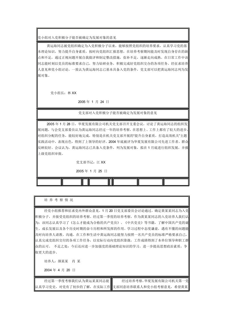 党小组对入党积极分子能否被确定为发展对象的意见