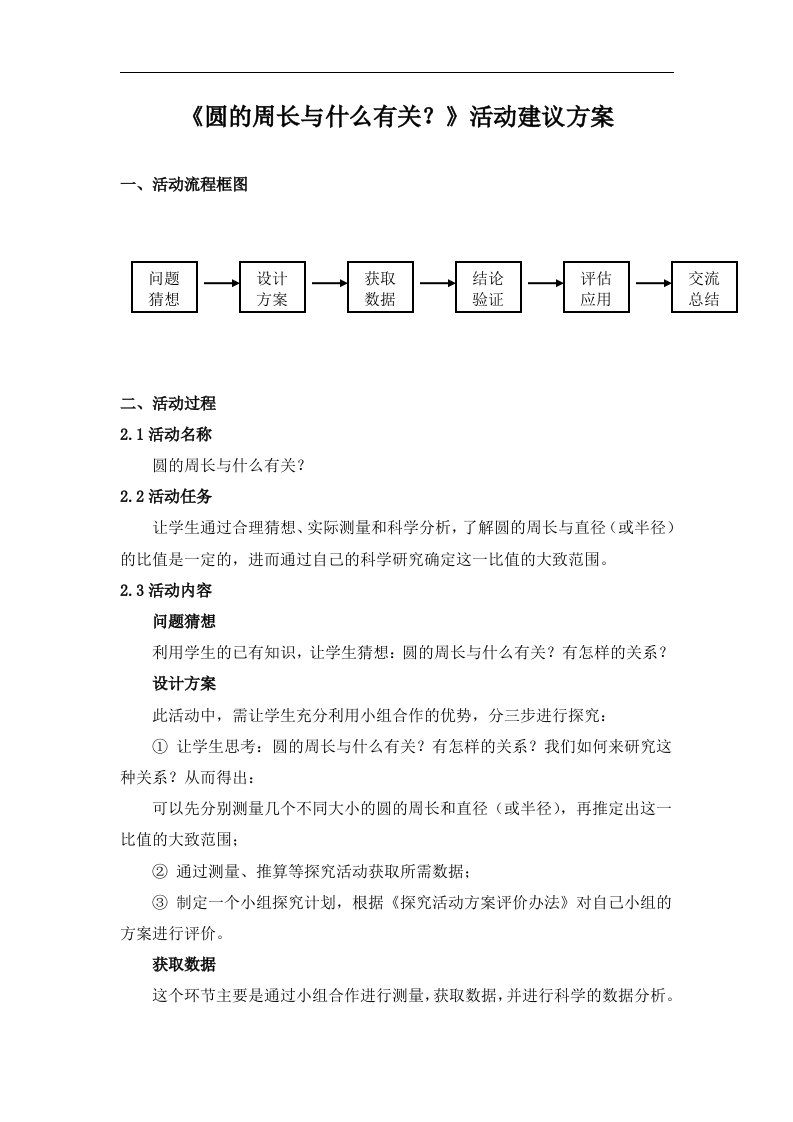 《圆的周长与什么有关？》活动建议方案