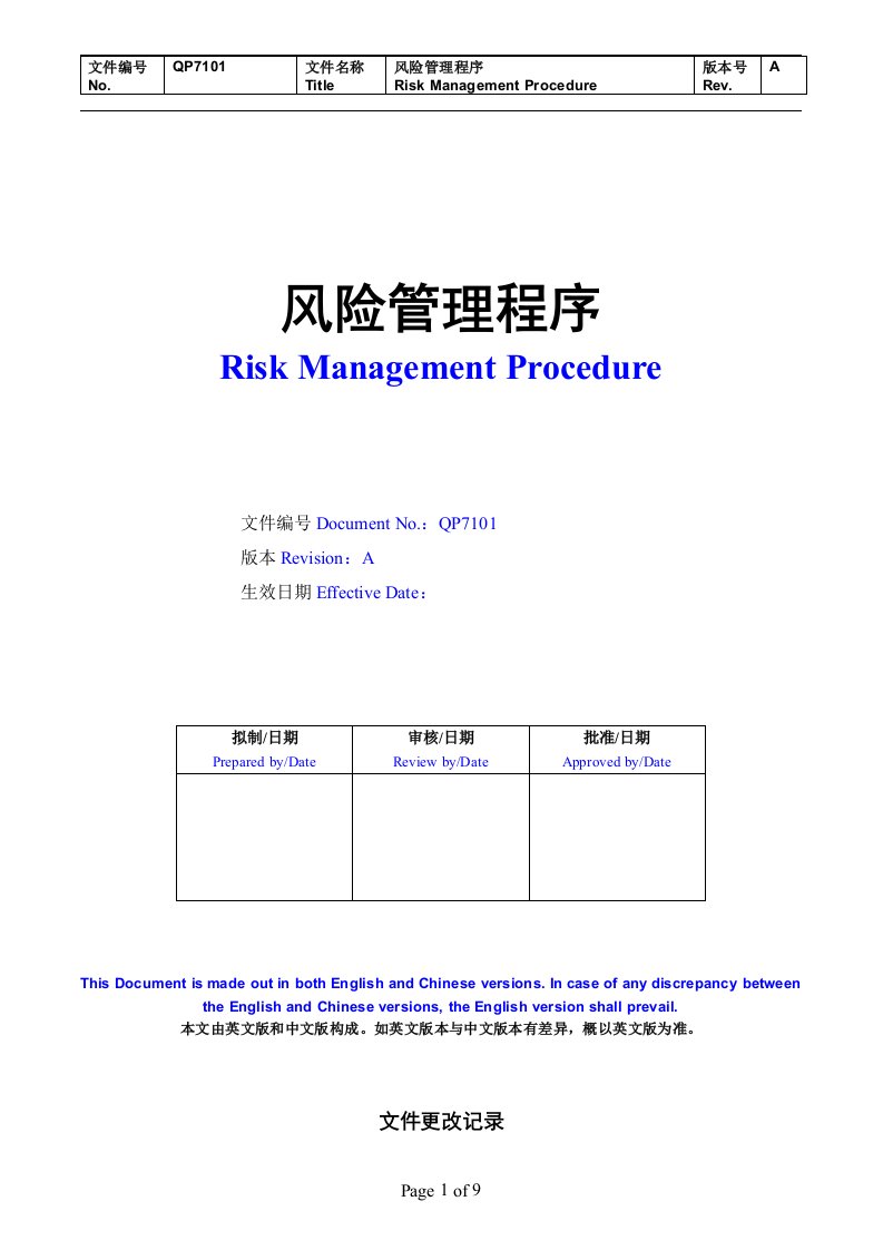 风险管理程序Risk