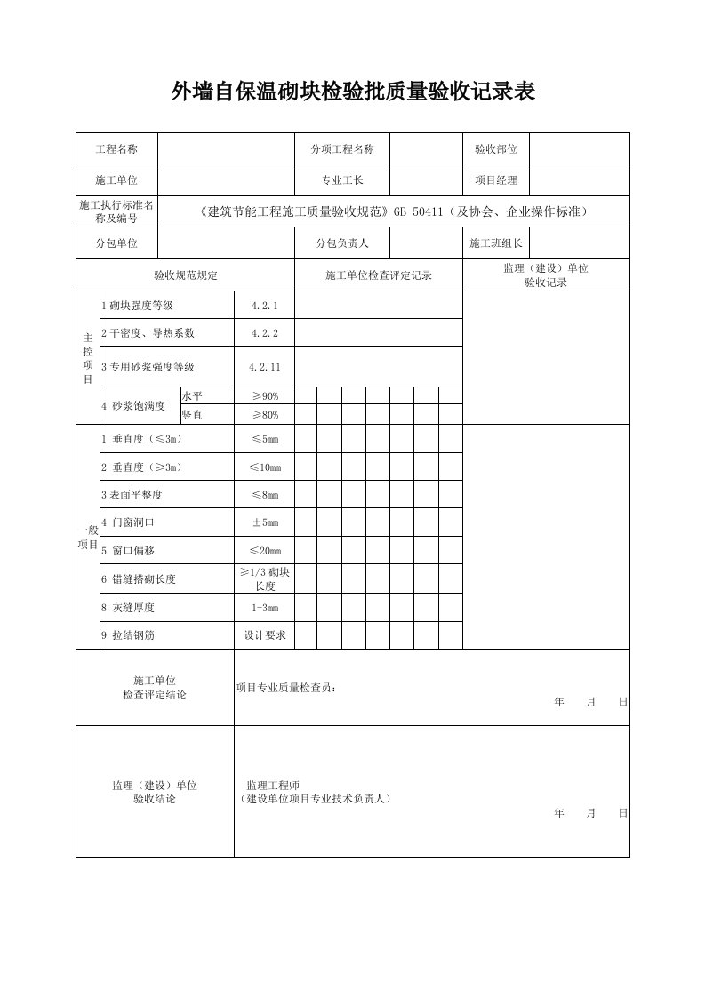 工程检验批质量验收记录表