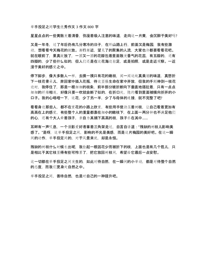 举手投足之间学生优秀作文3作文800字