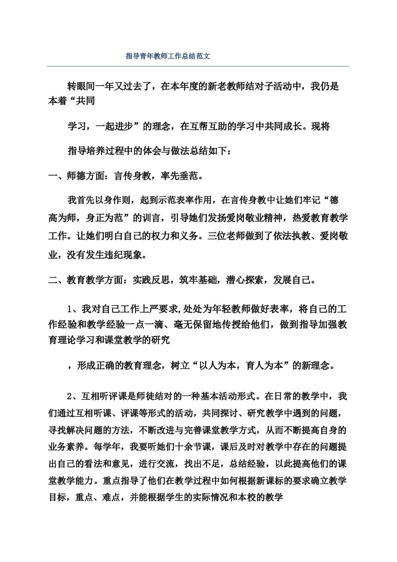 指导青年教师工作总结范文