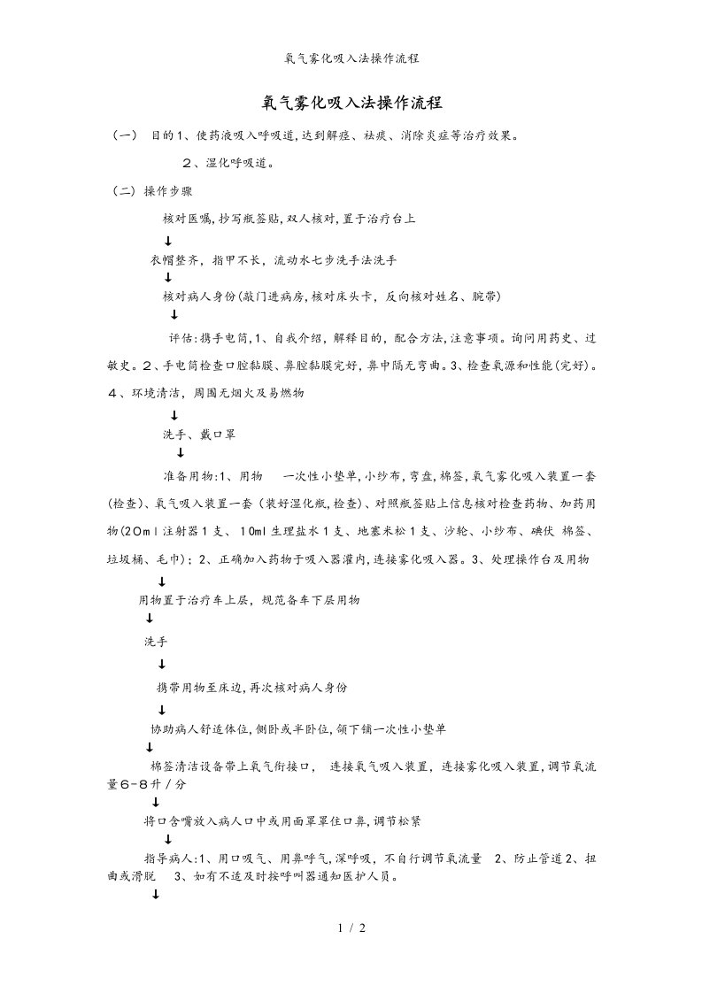 氧气雾化吸入法操作流程