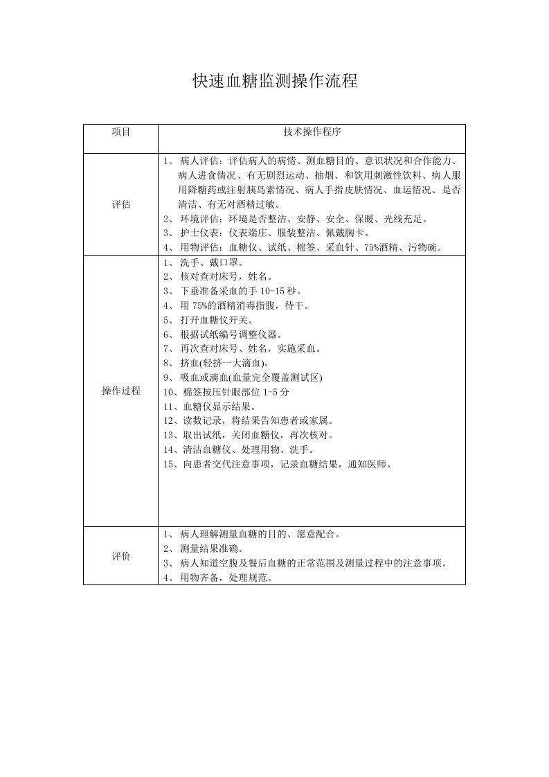 快速血糖仪操作程序及流程