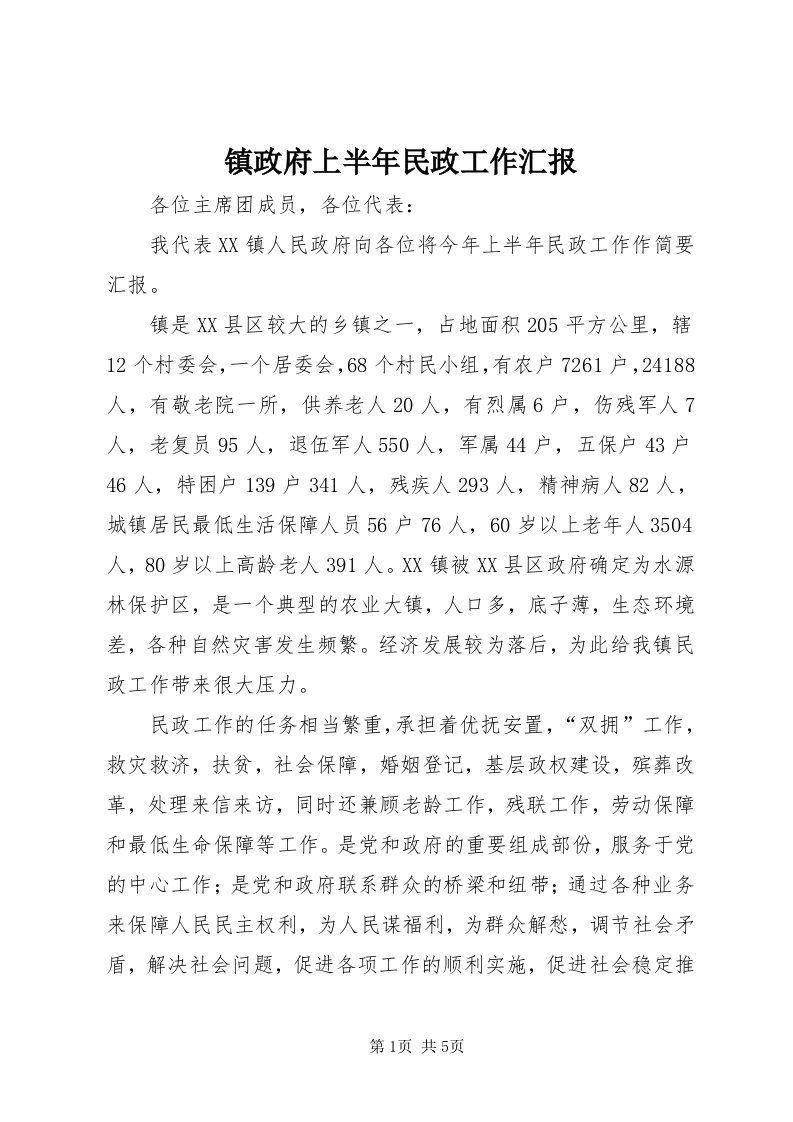 7镇政府上半年民政工作汇报