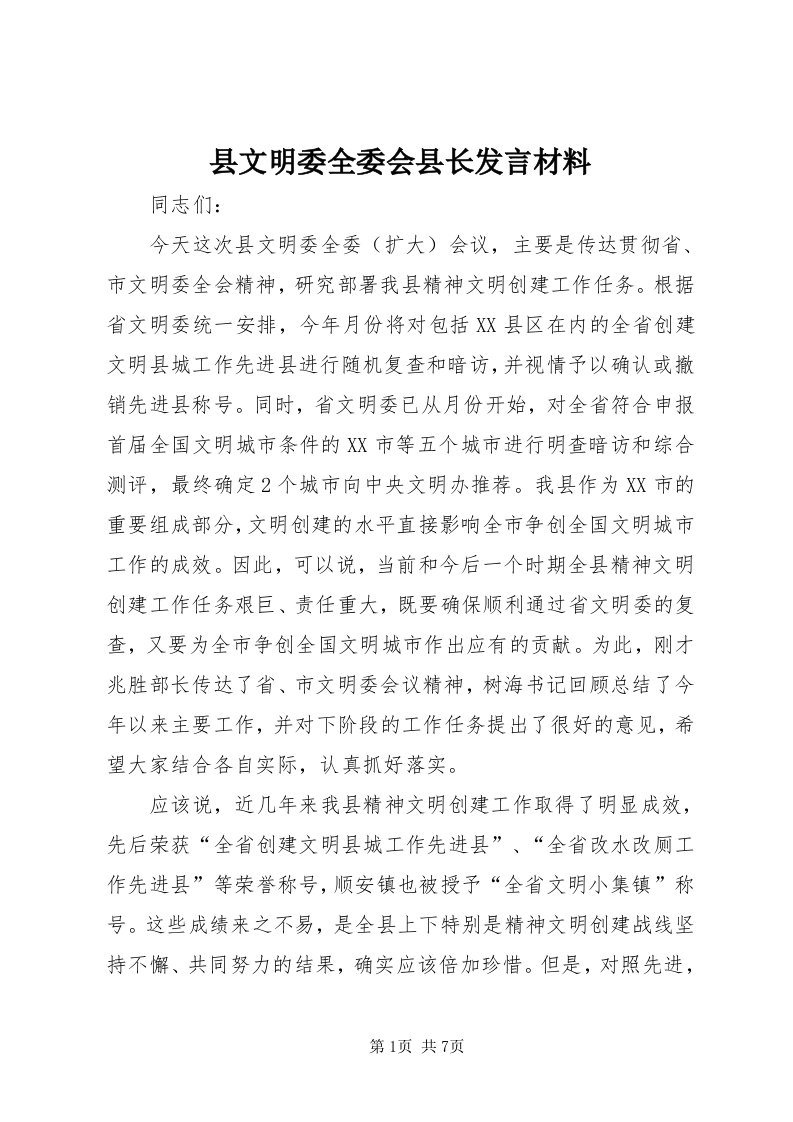 6县文明委全委会县长讲话材料