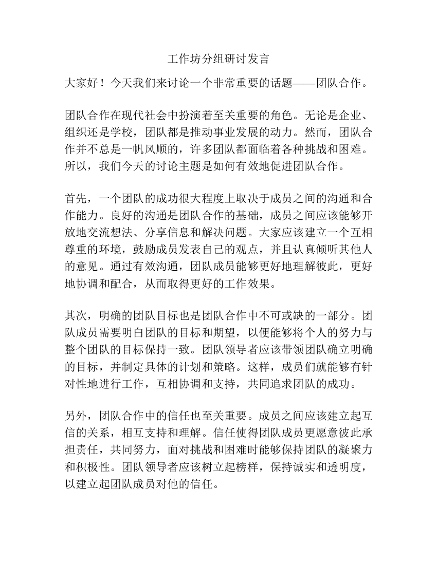 工作坊分组研讨发言