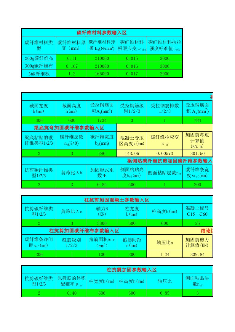 碳纤维加固计算表格