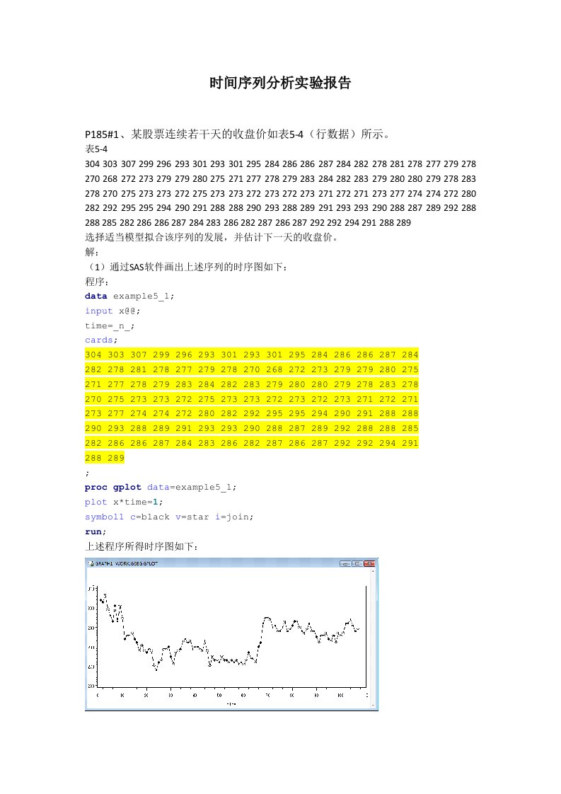 时间序列分析实验报告