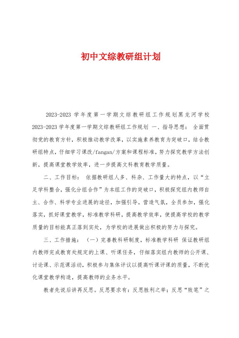 初中文综教研组计划