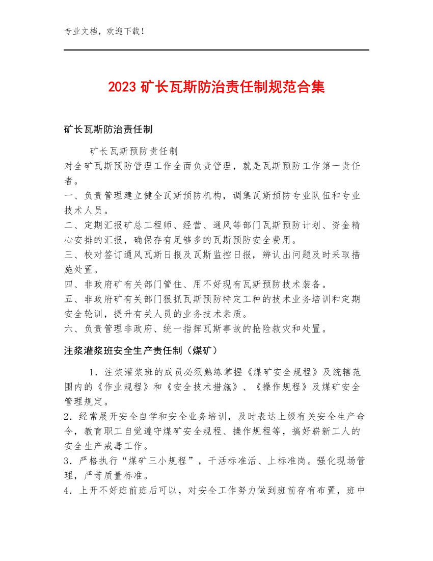 2023矿长瓦斯防治责任制规范合集