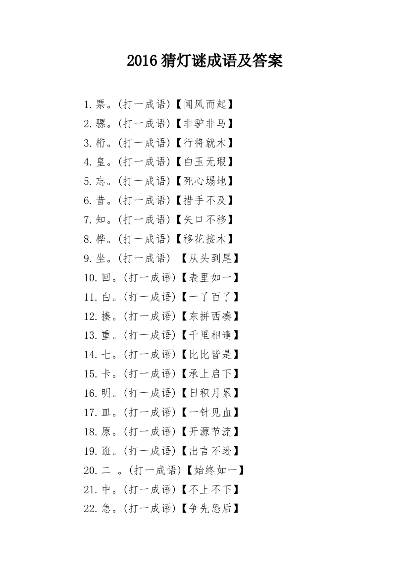 2016猜灯谜成语及答案