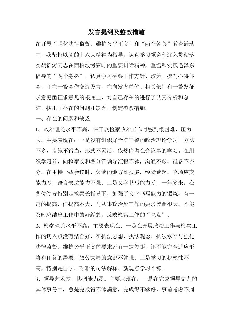 发言提纲及整改措施