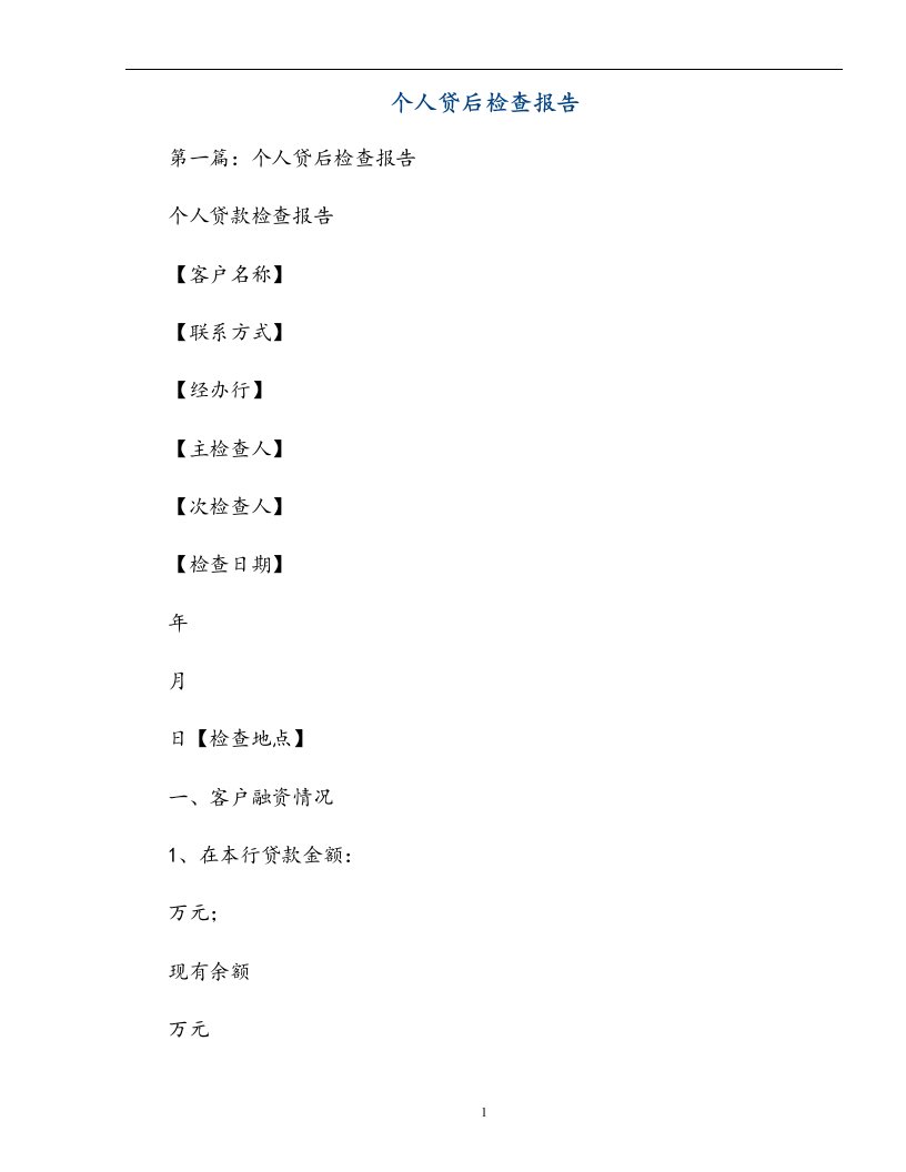 个人贷后检查报告