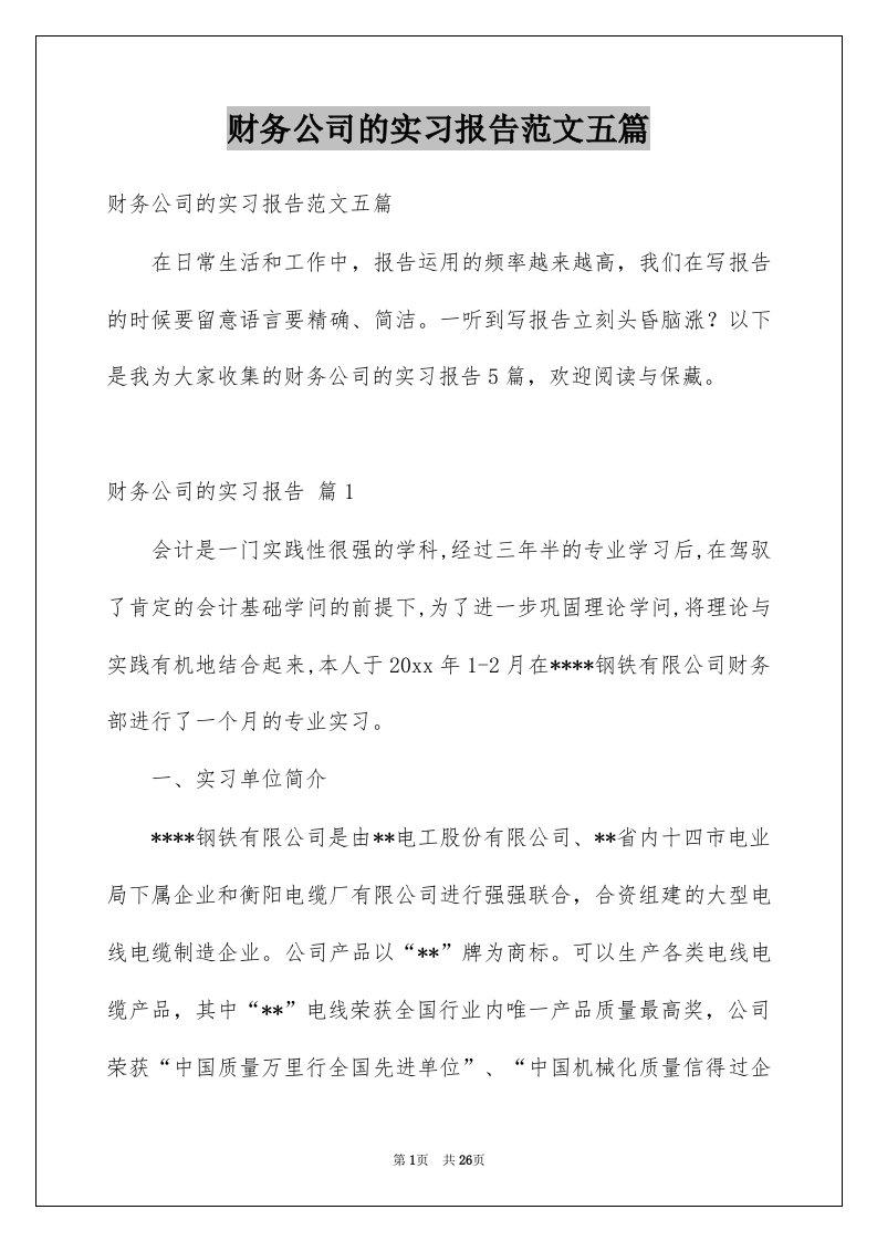 财务公司的实习报告范文五篇