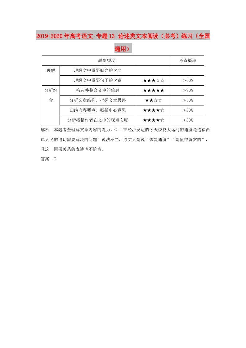 2019-2020年高考语文