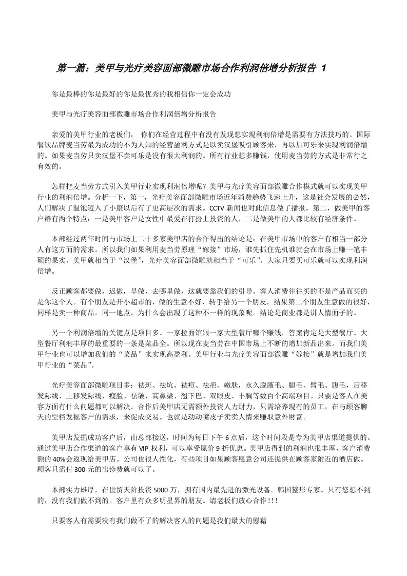 美甲与光疗美容面部微雕市场合作利润倍增分析报告1（大全五篇）[修改版]