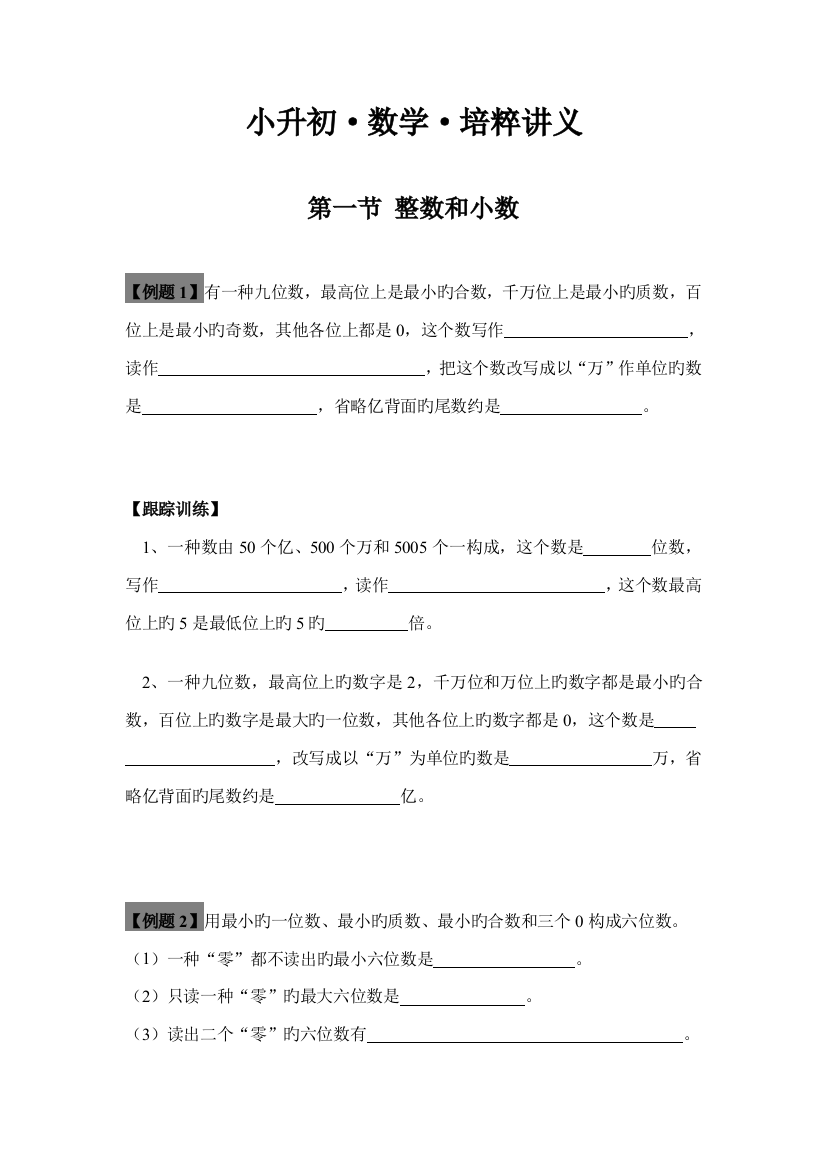 2023年小升初冲刺名校复习讲义资料