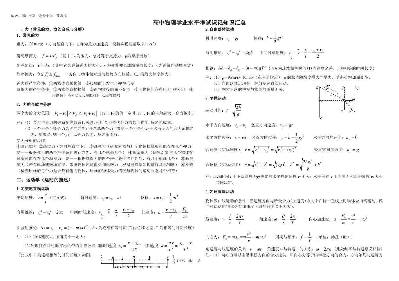 高中物理学业水平考试识记知识点汇编(人教版-文科