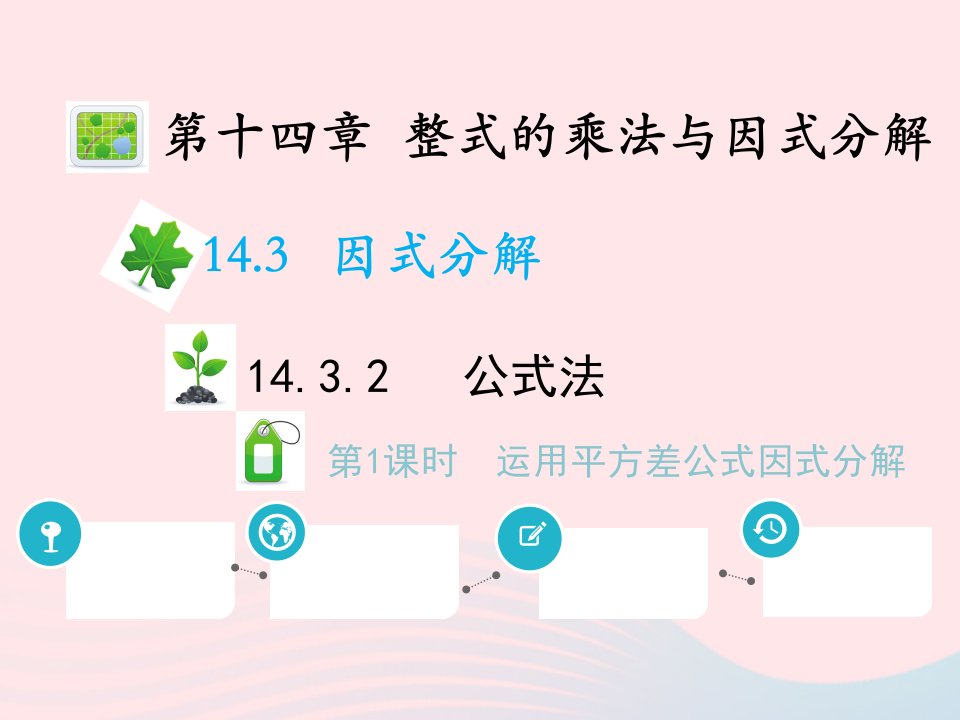 2022八年级数学上册第十四章整式的乘法与因式分解14.3因式分解14.3.2公式法第1课时运用平方差公式因式分解教学课件新版新人教版