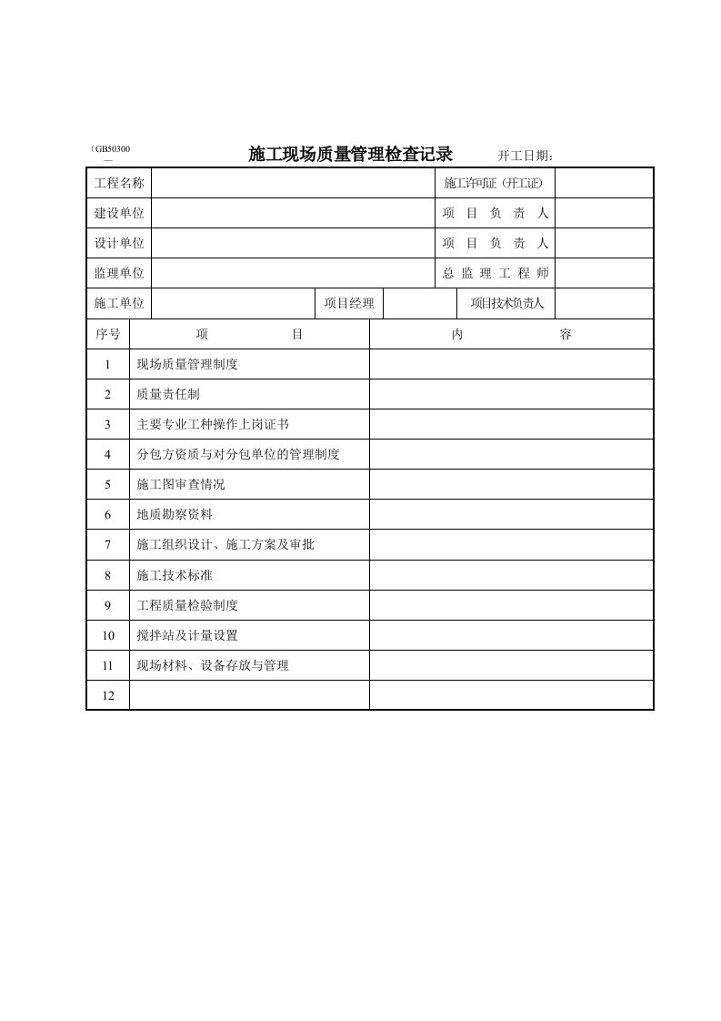 施工现场质量管理检查记录