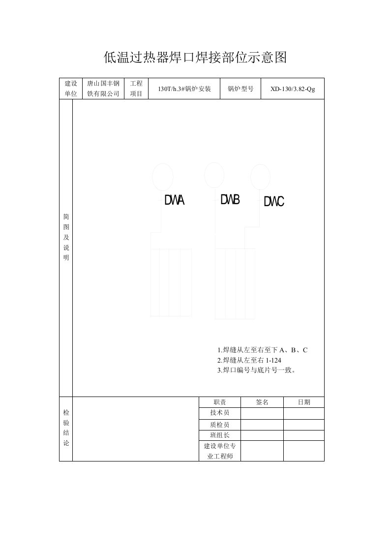 低温过热器焊口焊接部位示意图