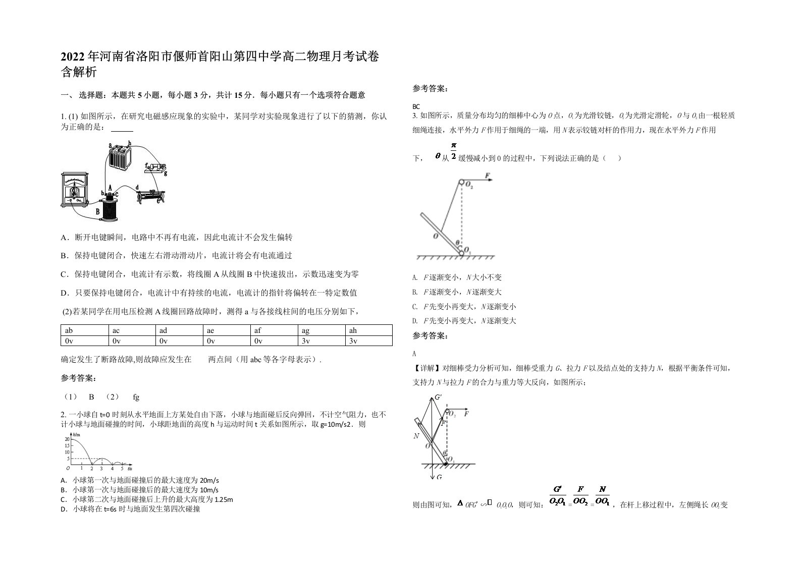 2022年河南省洛阳市偃师首阳山第四中学高二物理月考试卷含解析