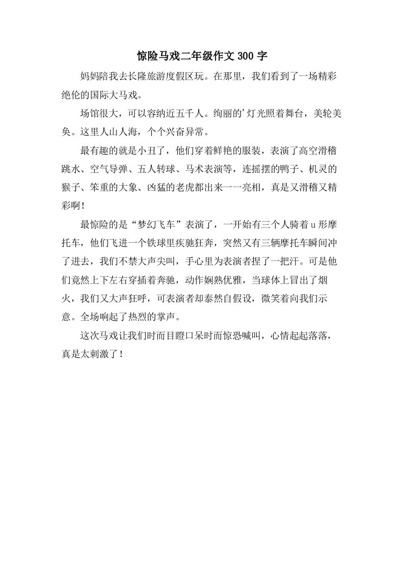 惊险马戏二年级作文300字