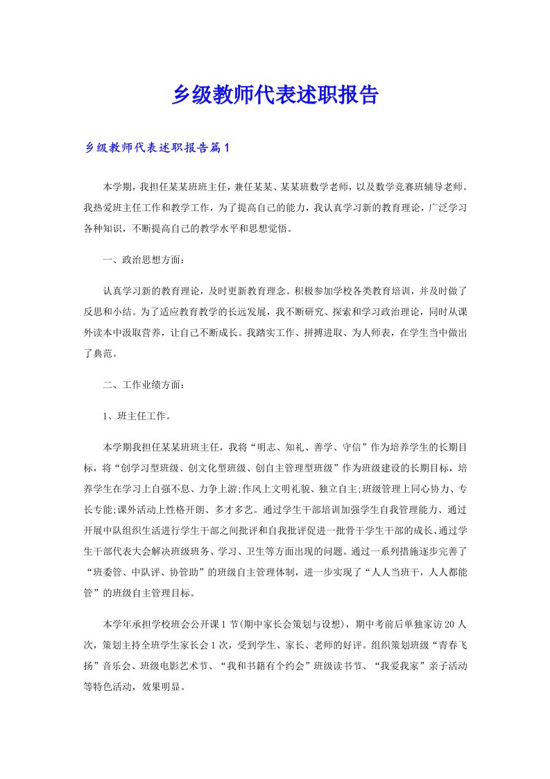 乡级教师代表述职报告