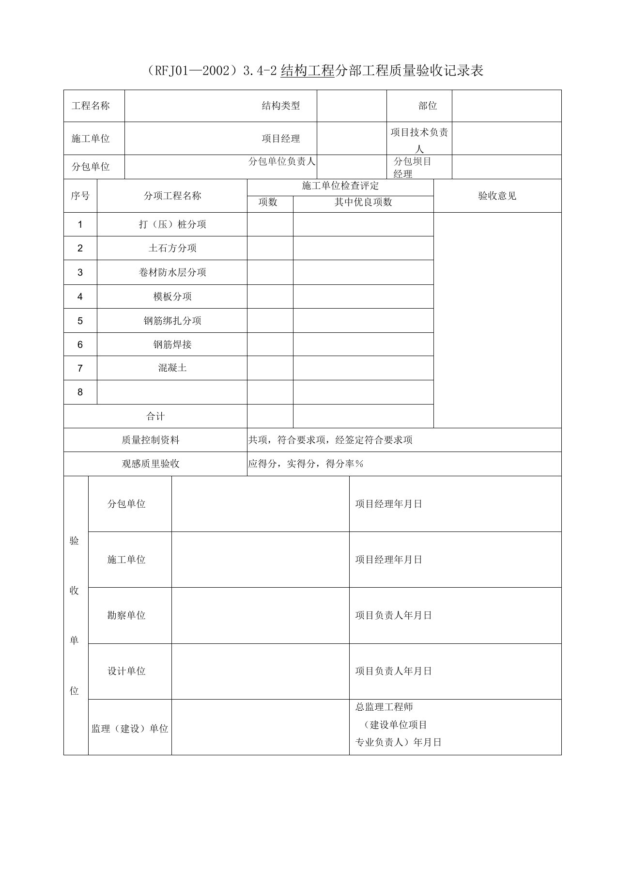 建筑人防分部验收表