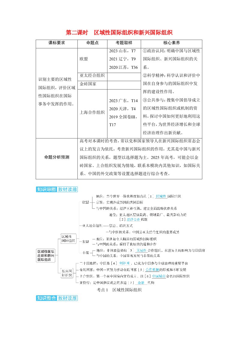 备考2024届高考政治一轮复习讲义选择性必修1第四课国际组织第二课时区域性国际组织和新兴国际组织考点1区域性国际组织