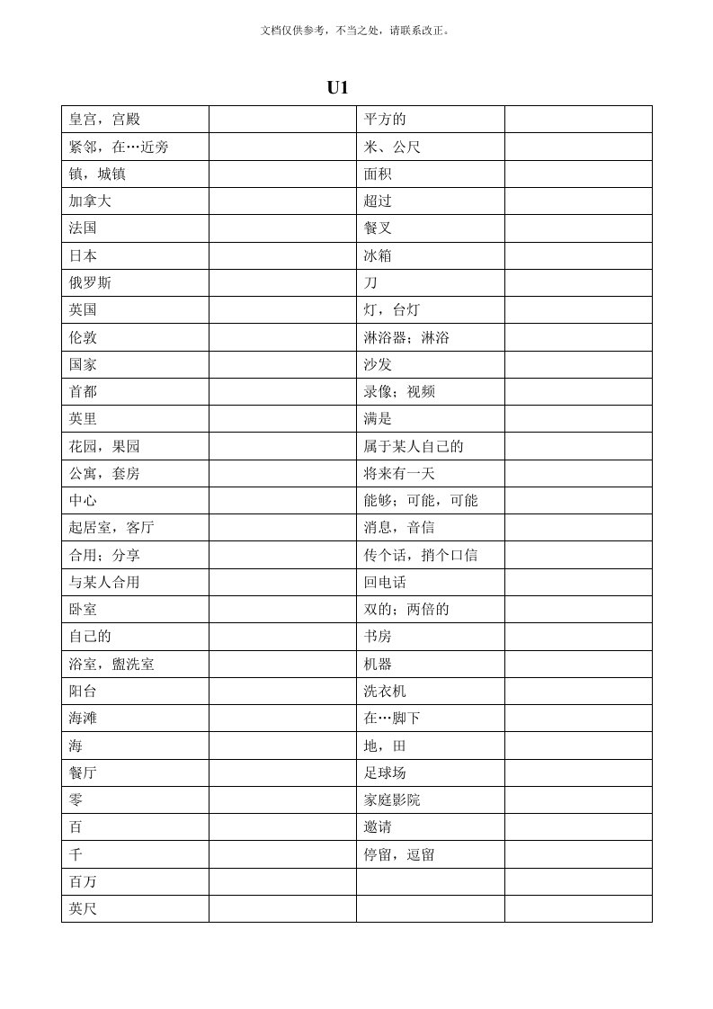 牛津初中英语译林版7B全册单词默写表