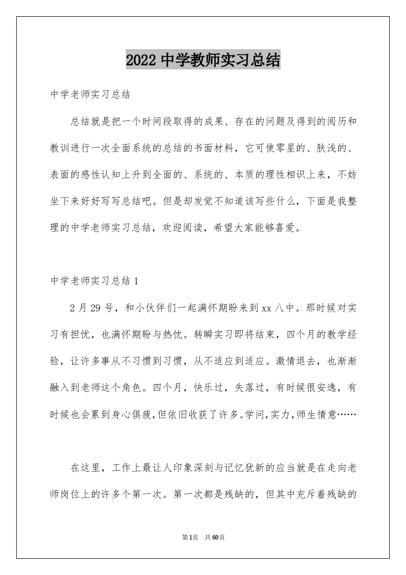 2022中学教师实习总结_8