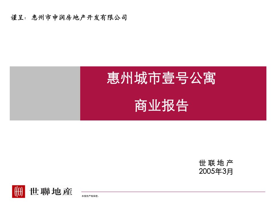 [精选]世联-惠州城市1号公寓商业项目营销策划报告