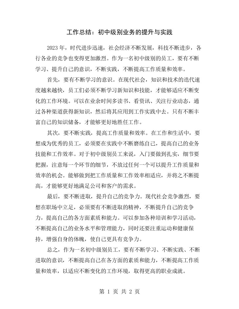 工作总结：初中级别业务的提升与实践