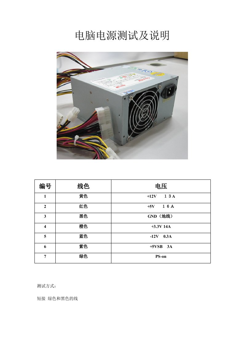 电脑电源测试及说明