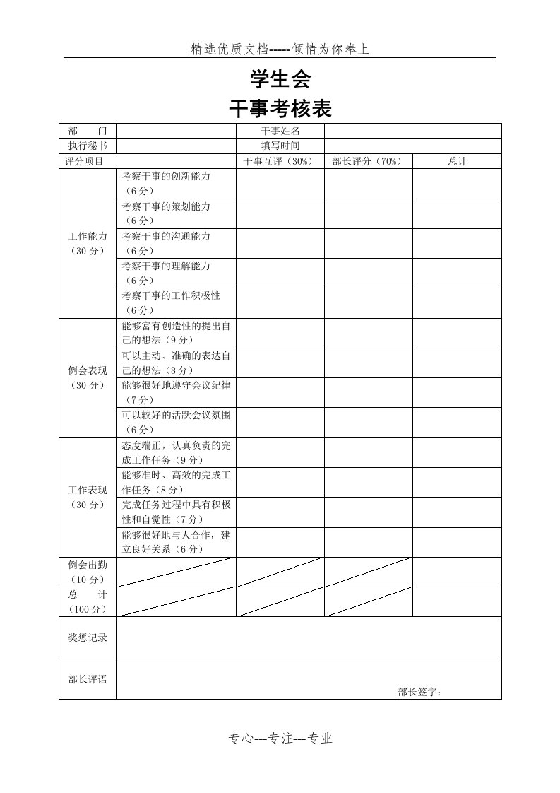 学生会干事考核表(共1页)