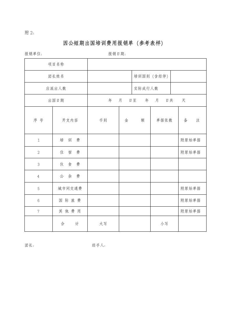 《附2：因公短期出国培训费用报销单（参考表样）.doc-附2》