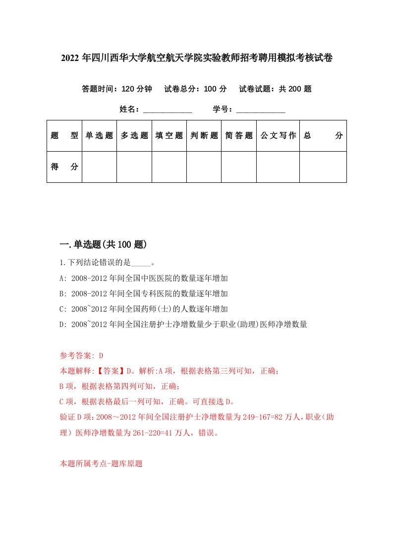 2022年四川西华大学航空航天学院实验教师招考聘用模拟考核试卷7