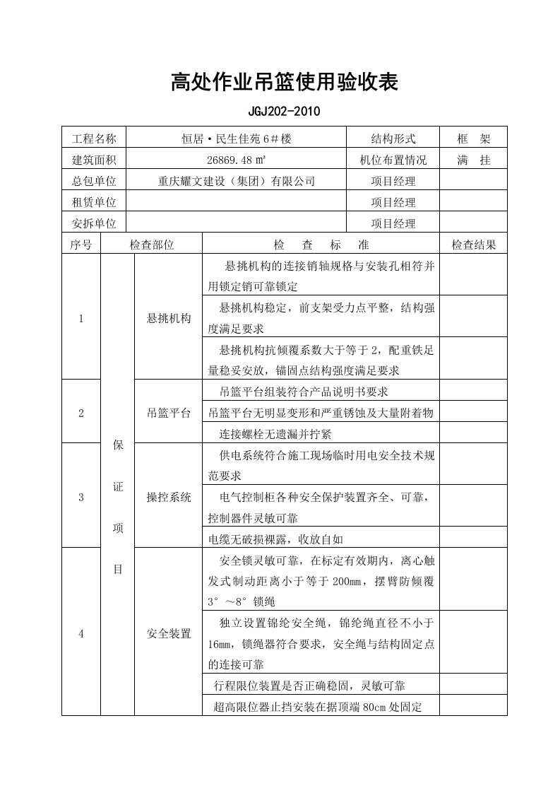 JGJ202高处作业吊篮使用验收表