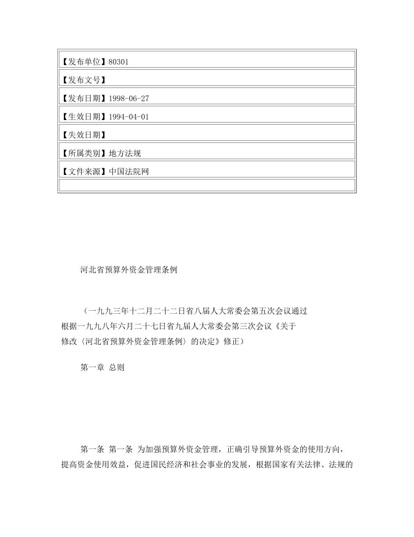 河北省预算外资金管理条例