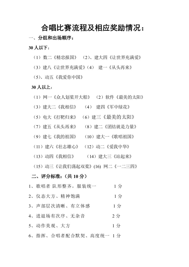 合唱比赛流程及相应奖励情况