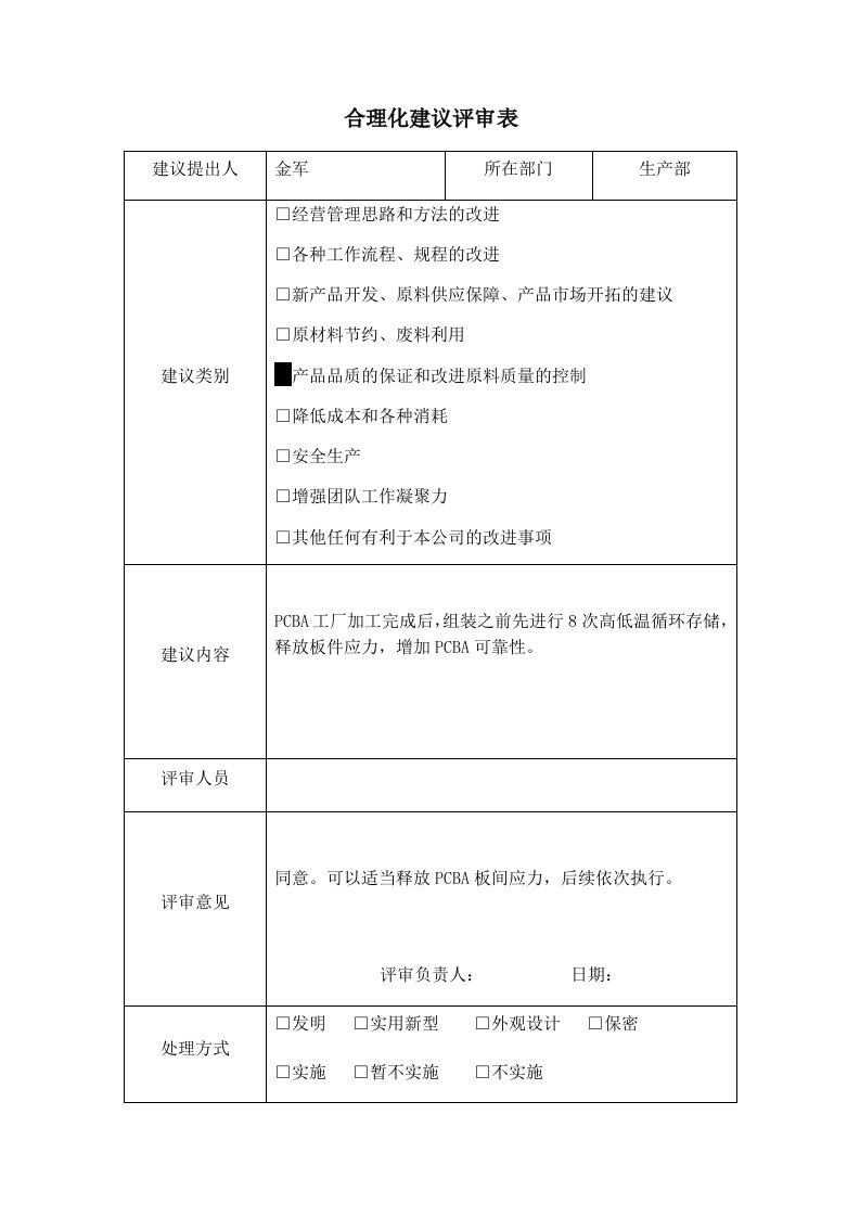 精品文档-合理化建议评审表参考