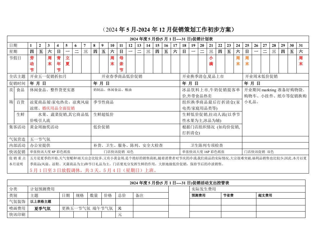 超市百货商场全年策划促销计划方案